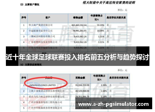 近十年全球足球联赛投入排名前五分析与趋势探讨
